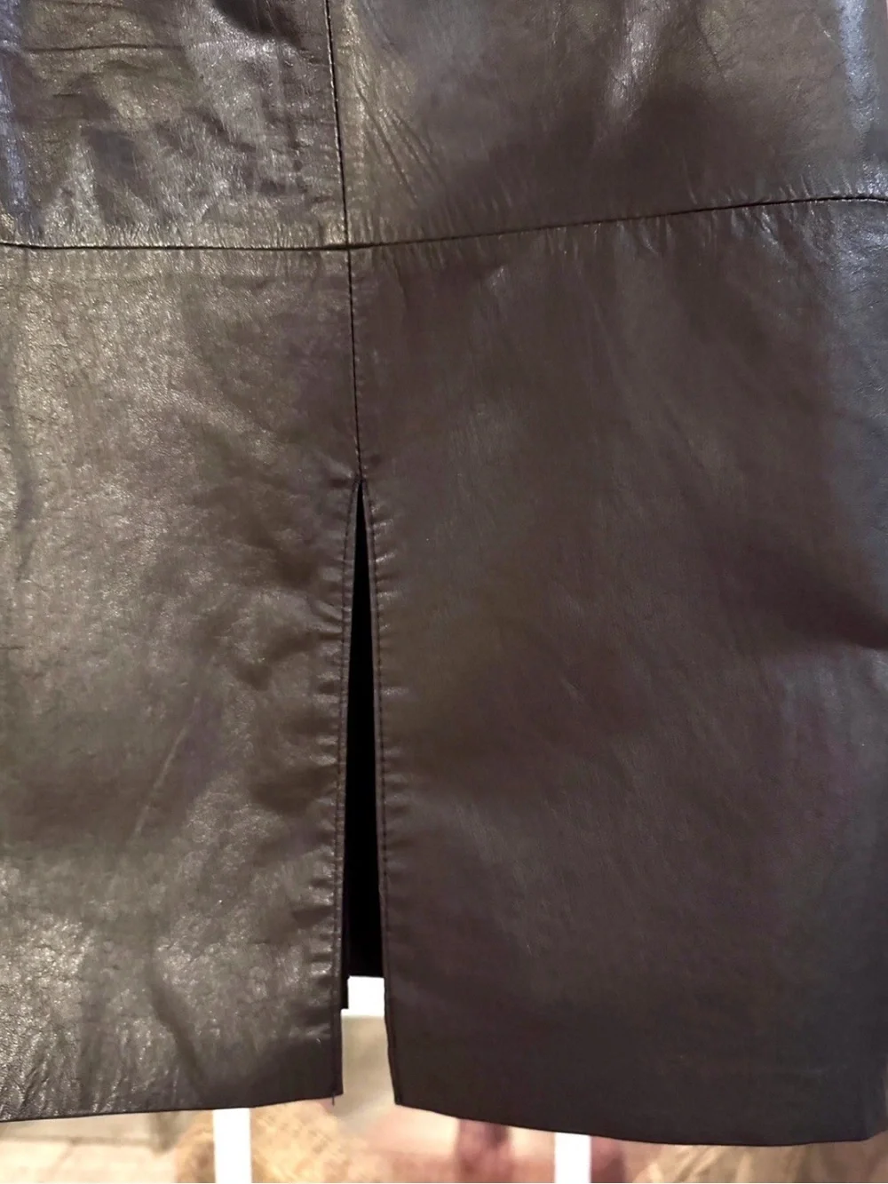 🖤COMIT🖤 VTG LEATHER BACK SLIT LINED BELOW KNEE PENCIL SKIRT❤️‍🔥